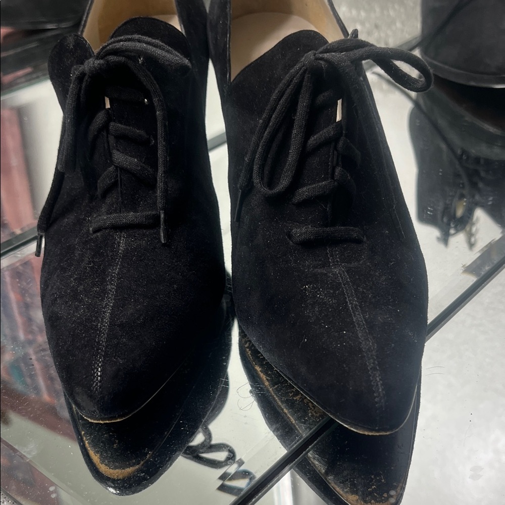 Vintage 90sBlack Suede Oxford Lace-Up Heels Roberto Vianni for Neiman Marcus 8.5 - Picture 3 of 16